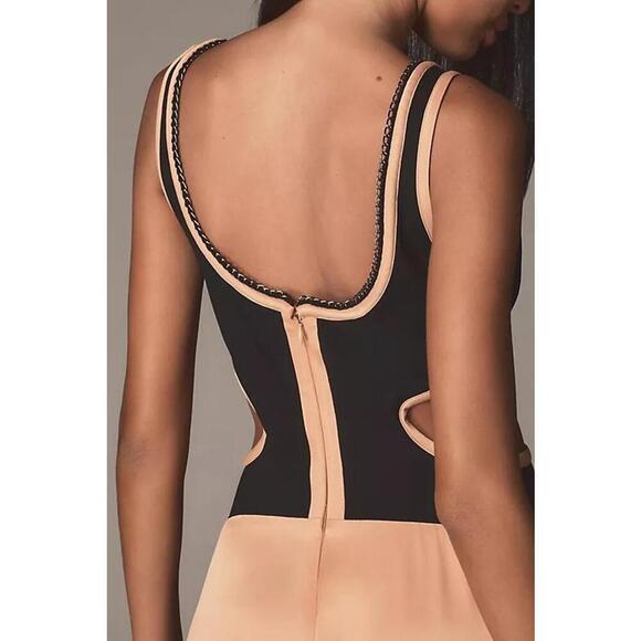 Maeve Scoop Neck Chain Trim Cutout Midi Fit Flare Skirt Dress Size L Black Onyx - Picture 4 of 4